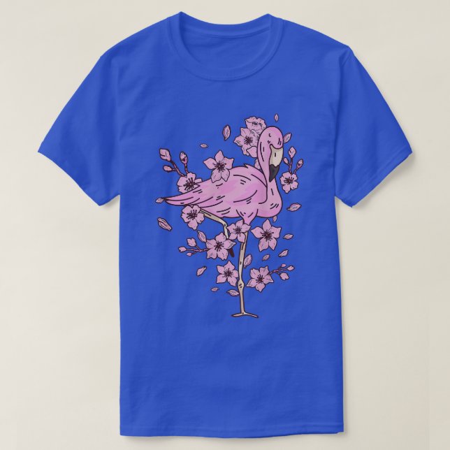 Camiseta Flamingo con flamingo rosa y flor de cerezo y (Diseño del anverso)