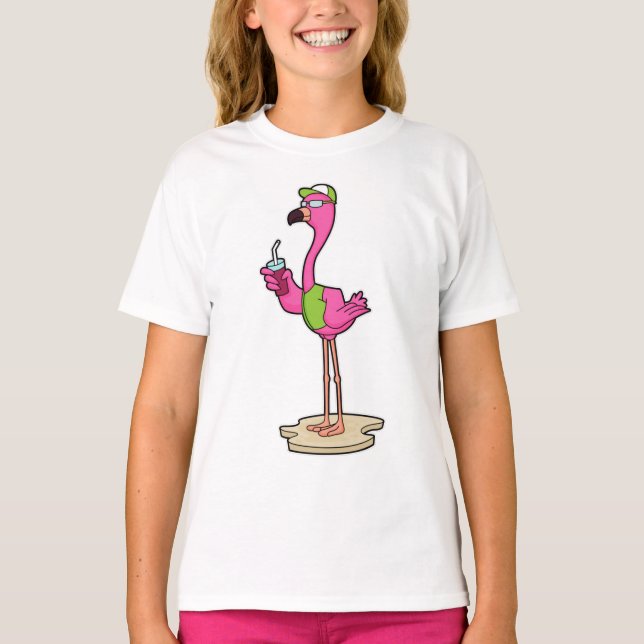 Camiseta Flamingo con gafas de sol y gorra (Anverso)