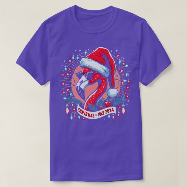 Camiseta flamingo con gafas de sol y un surrou de Santa hat (Diseño del anverso)