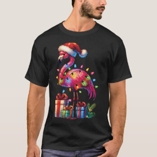 Camiseta Flamingo con Navidades de Santa Hat navidad tropic
