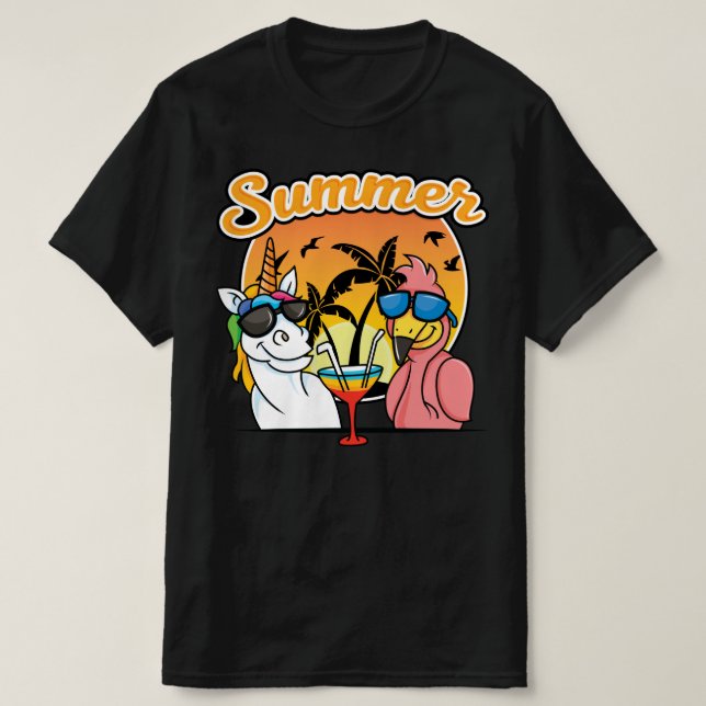 Camiseta flamingo de verano y unicornio (Diseño del anverso)