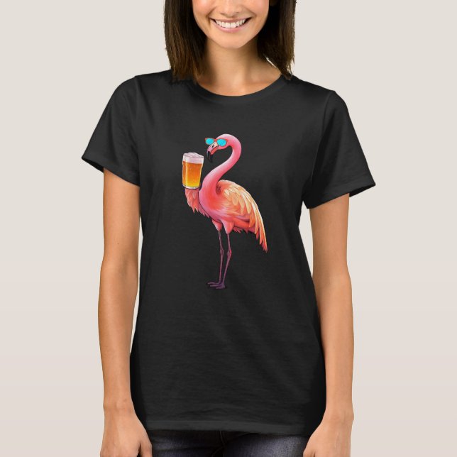 Camiseta Flamingo Drinking Beer  Pink Flamingo (Anverso)