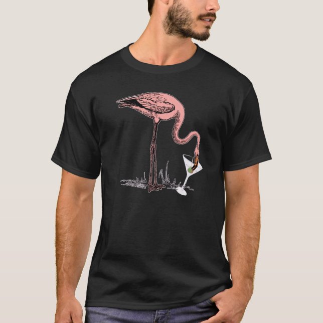 Camiseta Flamingo Drinking Martini Art Illustration Premium (Anverso)