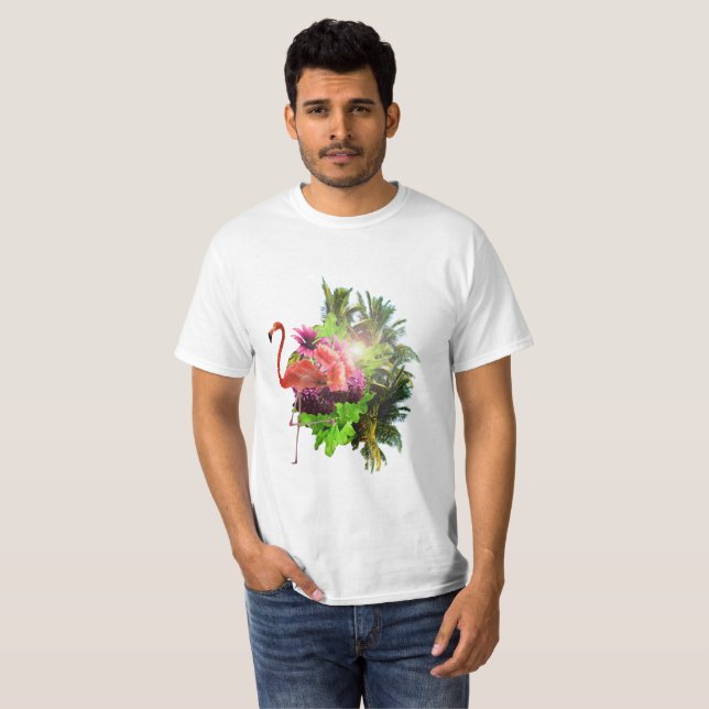 Camiseta Flamingo e flores (Anverso completo)