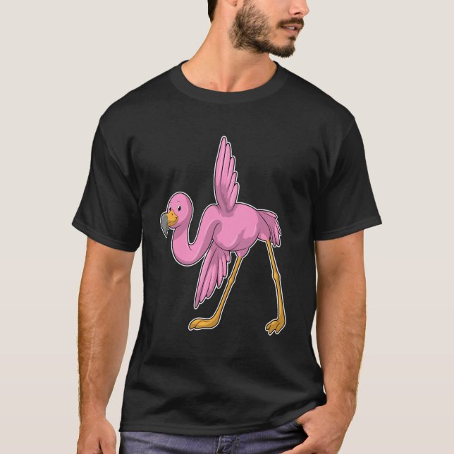 Camiseta Flamingo en ejercicio de Stretching de Yoga (Anverso)