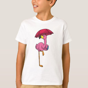 Camiseta Flamingo en la lluvia con paraguas