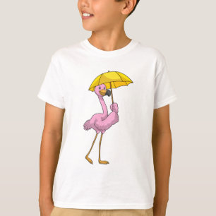 Camiseta Flamingo en la lluvia con paraguas