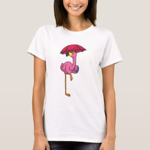 Camiseta Flamingo en la lluvia con paraguas