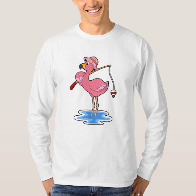 Camiseta Flamingo en la pesca con barra de pesca (Anverso)