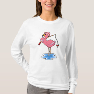 Camiseta Flamingo en la pesca con barra de pesca