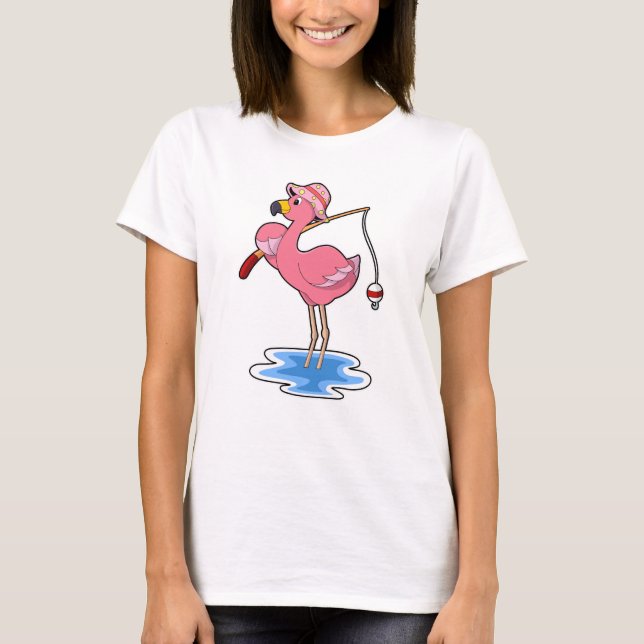 Camiseta Flamingo en la pesca con barra de pesca (Anverso)