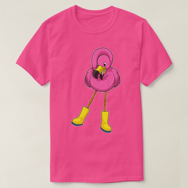 Camiseta Flamingo en Lluvia con botas de goma (Diseño del anverso)