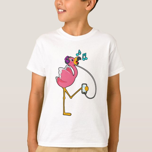 Camiseta Flamingo en Music with Headphone (Anverso)