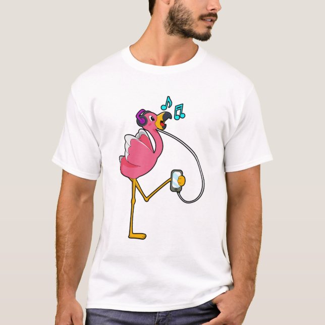 Camiseta Flamingo en Music with Headphone (Anverso)
