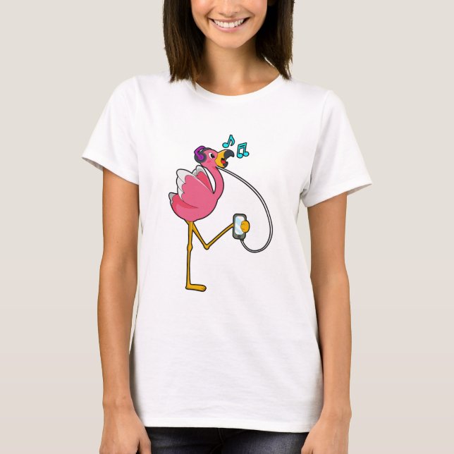 Camiseta Flamingo en Music with Headphone (Anverso)
