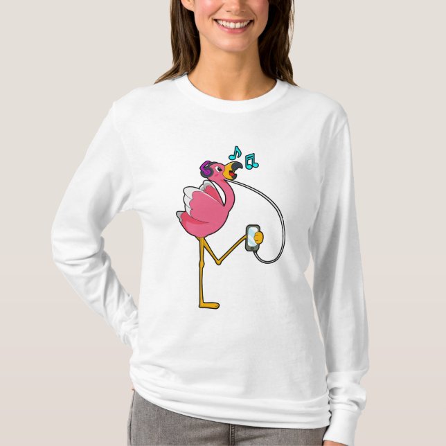 Camiseta Flamingo en Music with Headphone (Anverso)