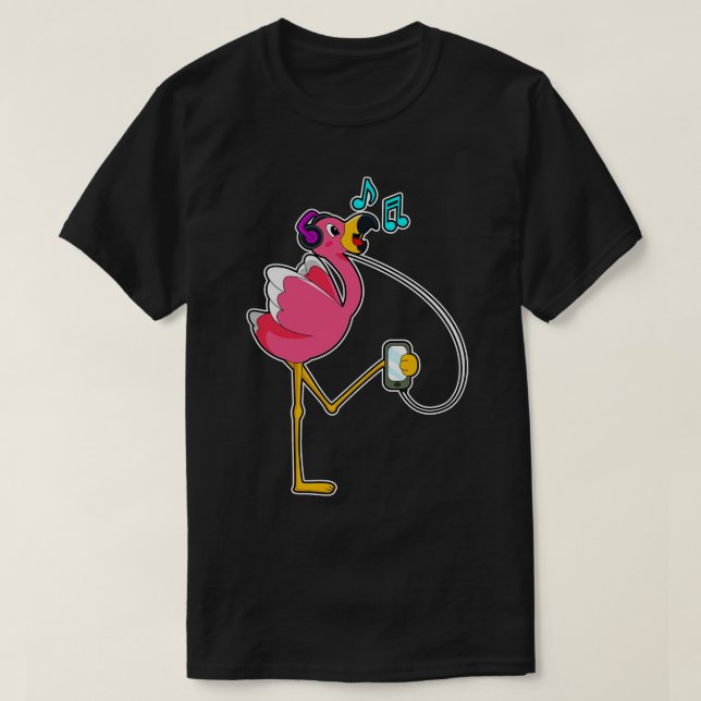 Camiseta Flamingo en Music with Headphone (Diseño del anverso)
