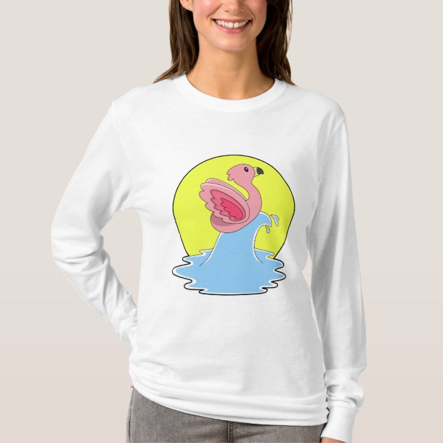 Camiseta Flamingo en Surfing on Water (Anverso)