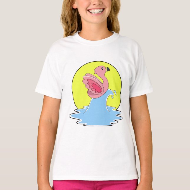 Camiseta Flamingo en Surfing on Water (Anverso)