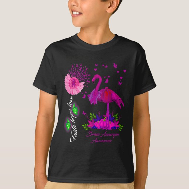 Camiseta Flamingo Faith Hope Love Brain Aneurysm Awareness (Anverso)