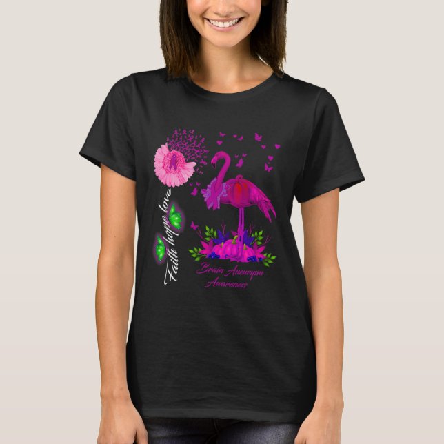 Camiseta Flamingo Faith Hope Love Brain Aneurysm Awareness (Anverso)
