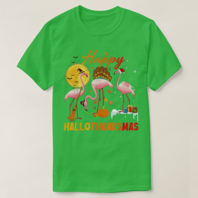 Camiseta Flamingo Feliz HalloThanksmas Divertido Halloween  (Diseño del anverso)