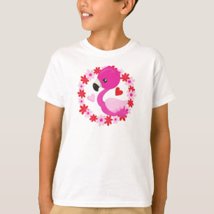 Camiseta Flamingo, Flamingo Rosa, Ave, Flores, Corazón
