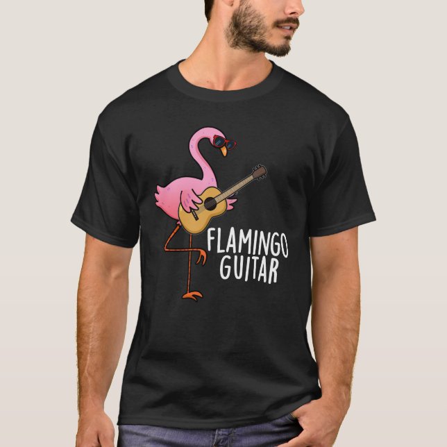 Camiseta Flamingo Guitar Funny Music Pun Dark BG (Anverso)