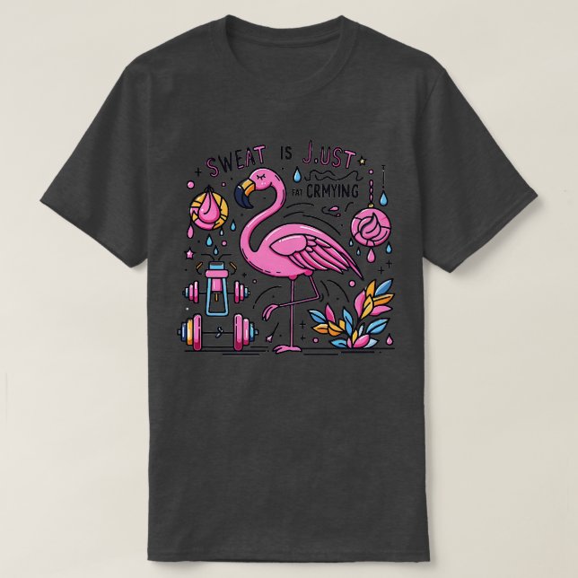 Camiseta Flamingo Gym Funny Workout Sweet Es Sólo Cryin Gra (Diseño del anverso)