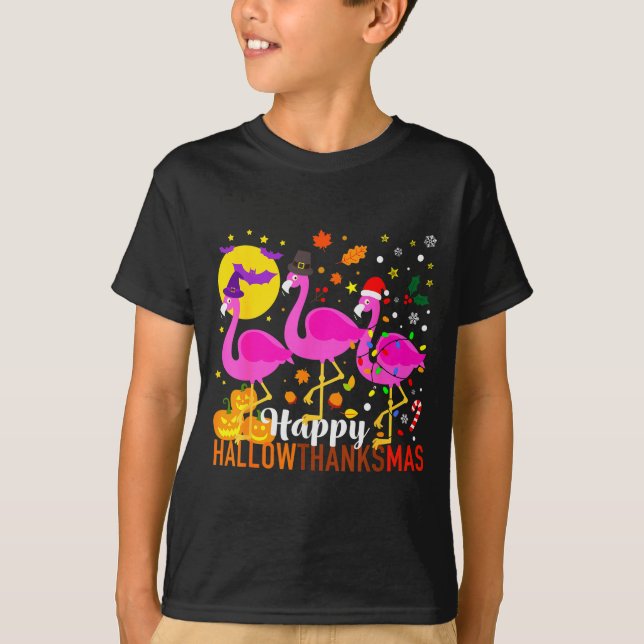 Camiseta Flamingo Halloween Thanksgiving Christmas Hallowth (Anverso)