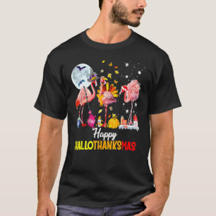 Camiseta Flamingo Happy HalloThanksmas Halloween Thanksgivi