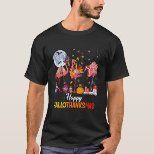 Camiseta Flamingo Happy HalloThanksmas Halloween Thanksgivi