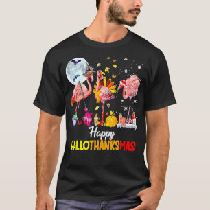 Camiseta Flamingo Happy HalloThanksmas Halloween Thanksgivi