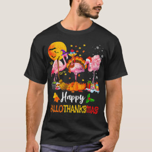 Camiseta Flamingo Happy HalloThanksMas Halloween Thanksgivi