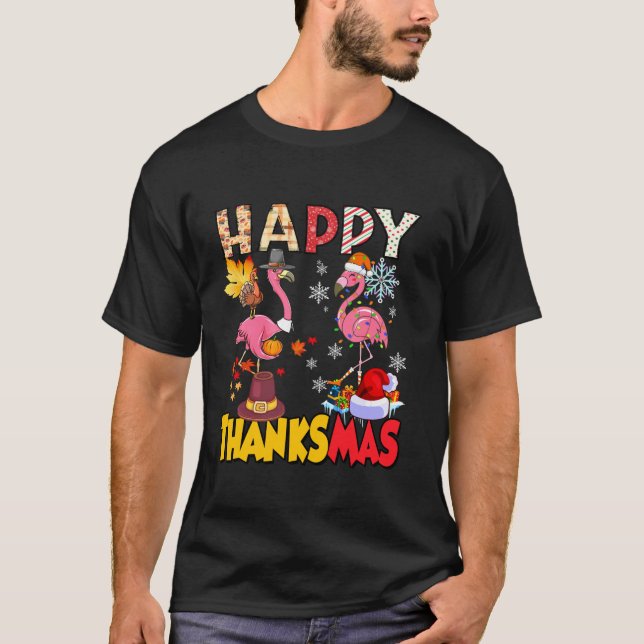 Camiseta Flamingo Happy Navidades de Acción de Gracias Mas  (Anverso)