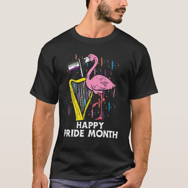 Camiseta Flamingo Harp Asexual Feliz Orgullo Mes Ace Orgull (Anverso)