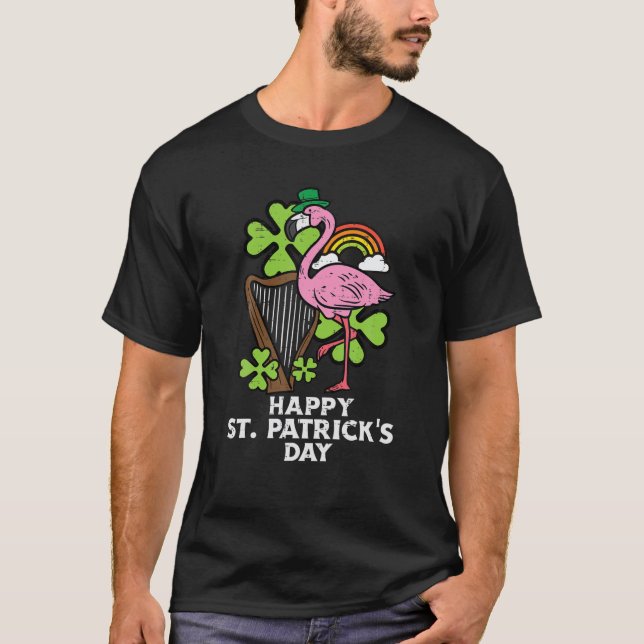 Camiseta Flamingo Harp Happy St Patricks Day Music Men (Anverso)