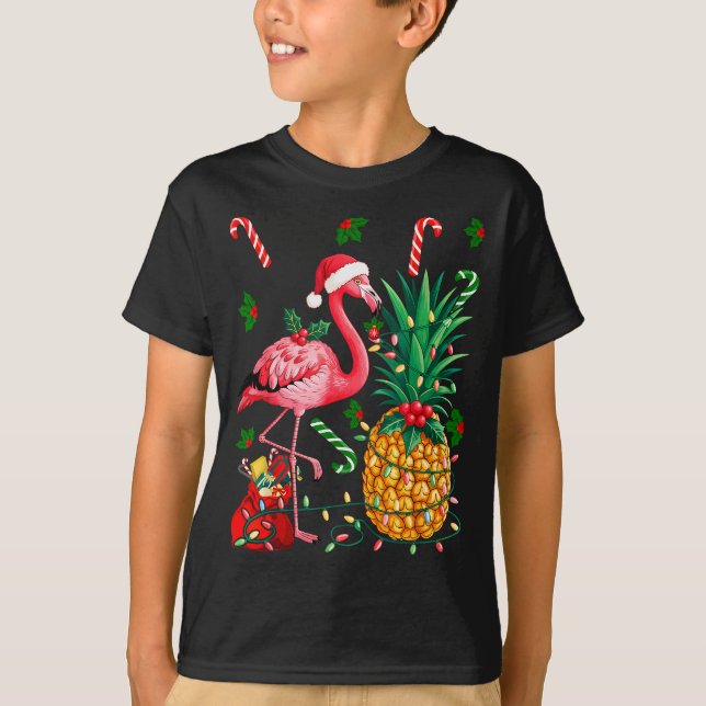 Camiseta Flamingo Hawaiian Ne Christmas Lights Xmas  (Anverso)