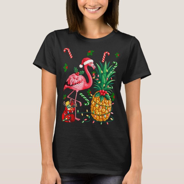 Camiseta Flamingo Hawaiian Ne Christmas Lights Xmas  (Anverso)