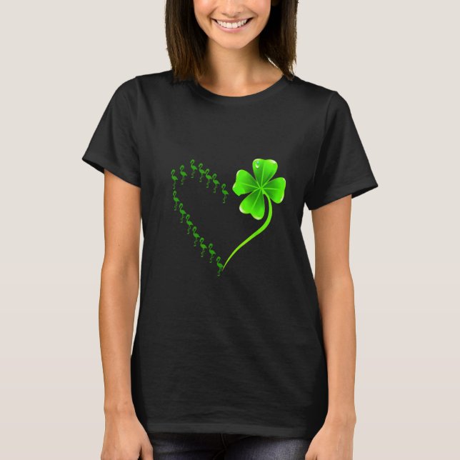 Camiseta Flamingo Heart Irish Shamrock Heart Clover St Patr (Anverso)