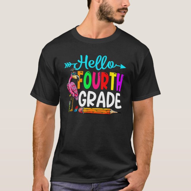 Camiseta Flamingo Hello 4th Grade Back To School Teacher St (Anverso)