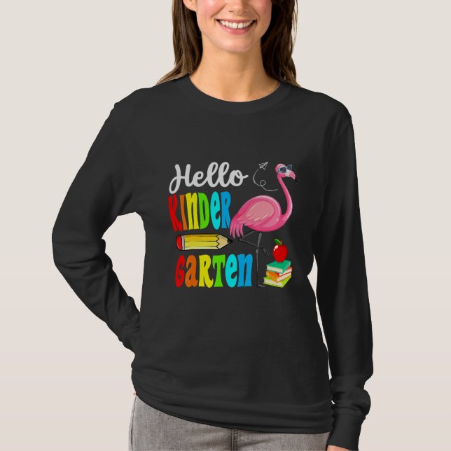 Camiseta Flamingo Hello Kindergarten Happy First Day Of Sch (Anverso)