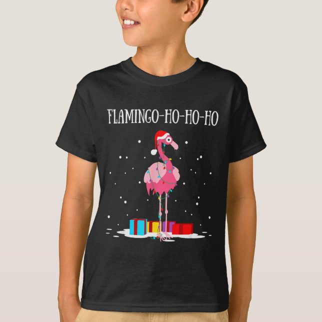 Camiseta Flamingo Ho Ho Ho Nk Christmas Tree Lights Chain X (Anverso)