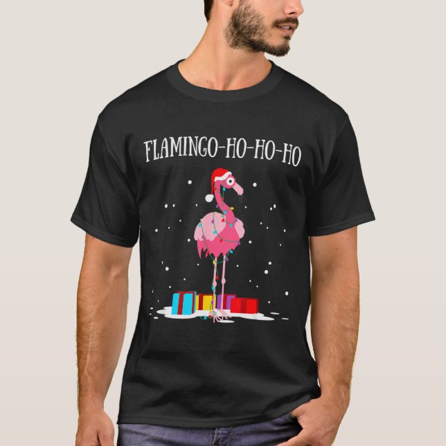 Camiseta Flamingo Ho Ho Ho Nk Christmas Tree Lights Chain X (Anverso)