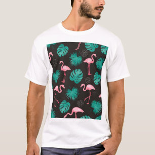 Camiseta Flamingo, hojas de palma: acuarela tropical.