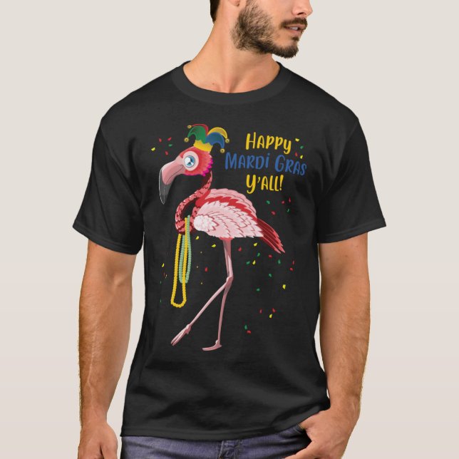 Camiseta Flamingo Jester Gorra Mardi Gras Fat Martes (Anverso)