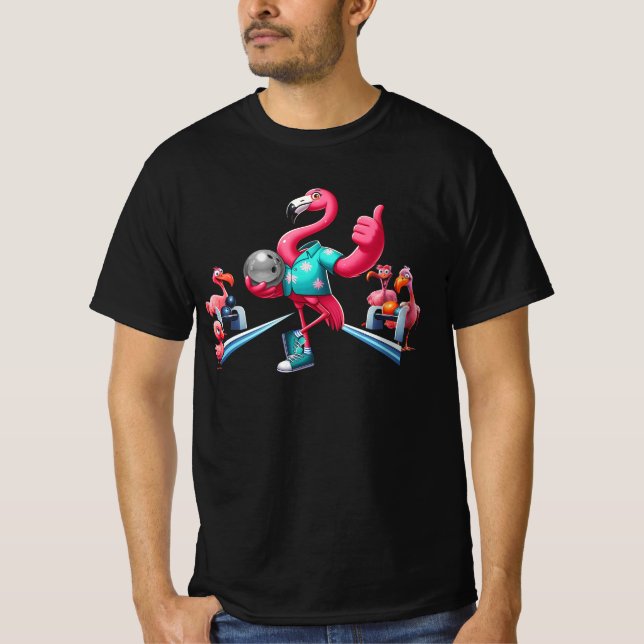 Camiseta Flamingo Jugando Bowling Grave Art Bowlin (Anverso)