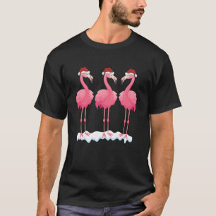 Camiseta Flamingo Lover Xmas Iluminando Flamingos Santa Ros