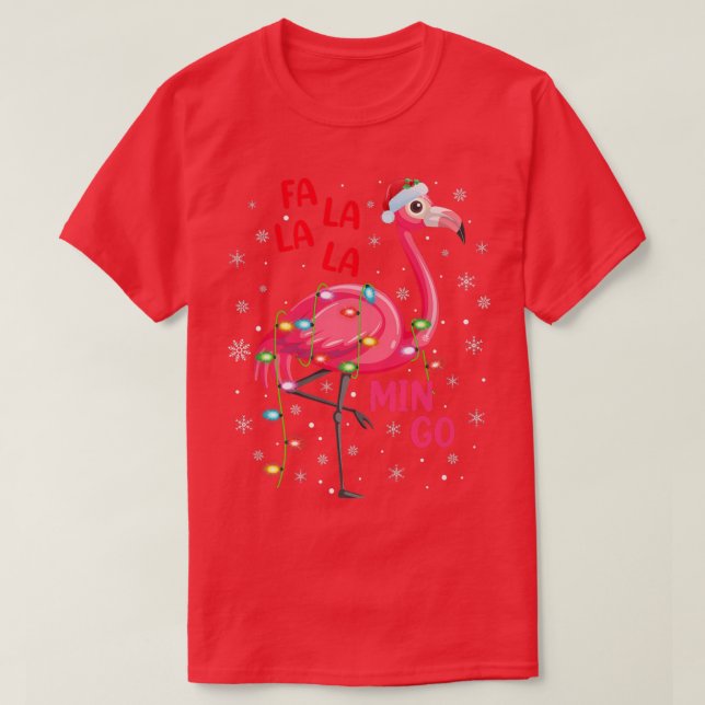 Camiseta Flamingo Lover Xmas Luces Fa La Mingo Flamingo (Diseño del anverso)