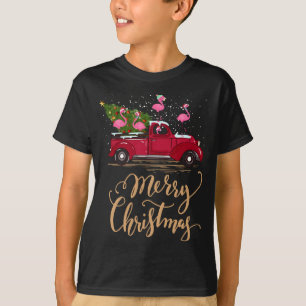 Camiseta Flamingo Manejando Árbol de Navidad Camión Rojo Fl